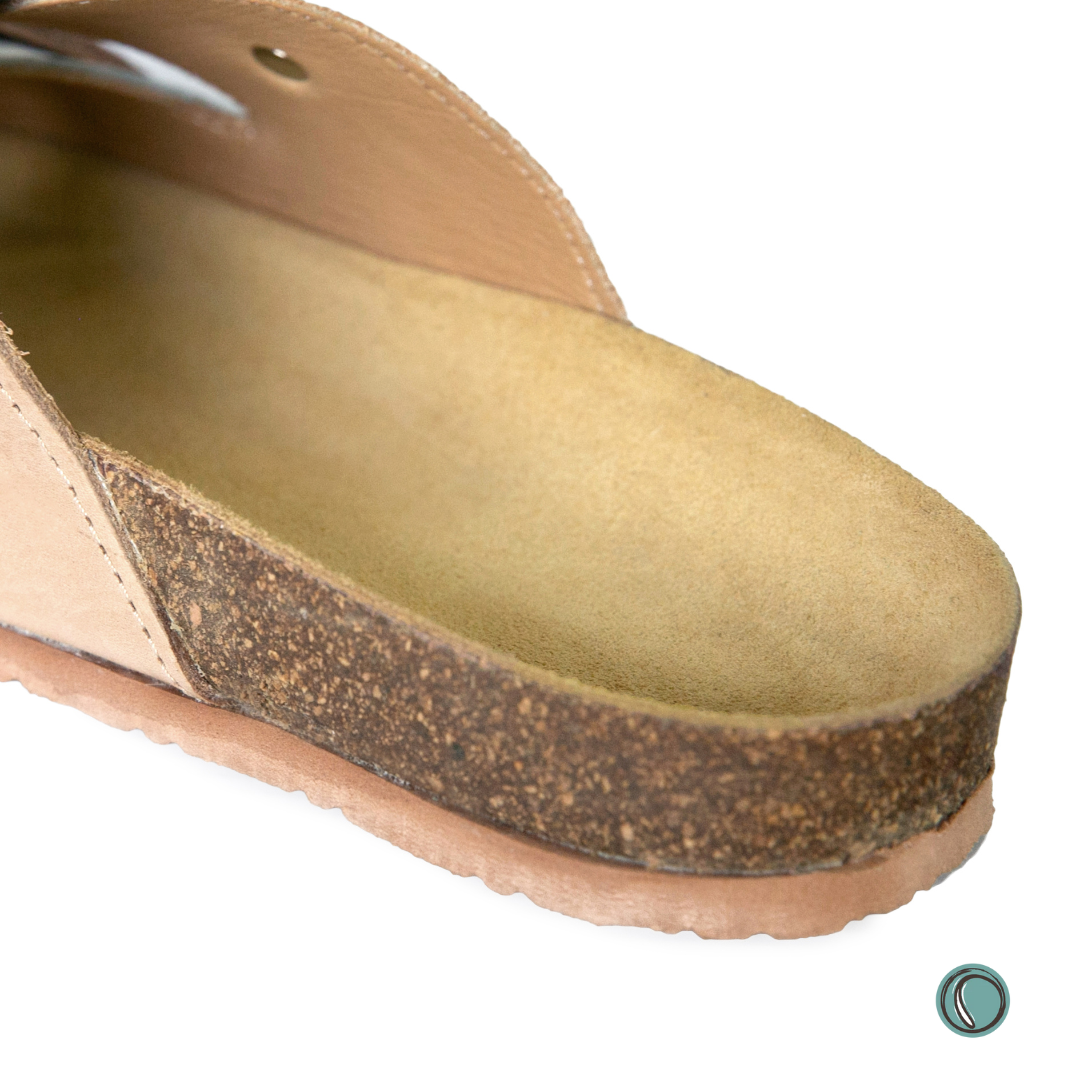 Kenton Sandals | Beige & White | Slip-On | Leather, Cork, Buckles | Adjustable Straps | MADE TO ORDER