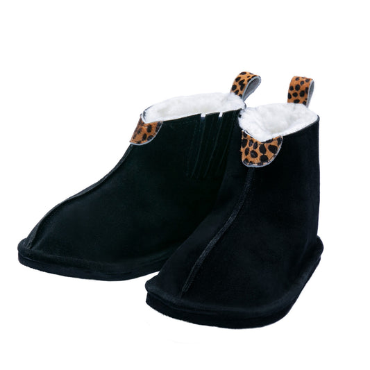 MADE TO ORDER | Shushu Ankle Boots | Black & Cheetah | Sheepskin & Suede Boots