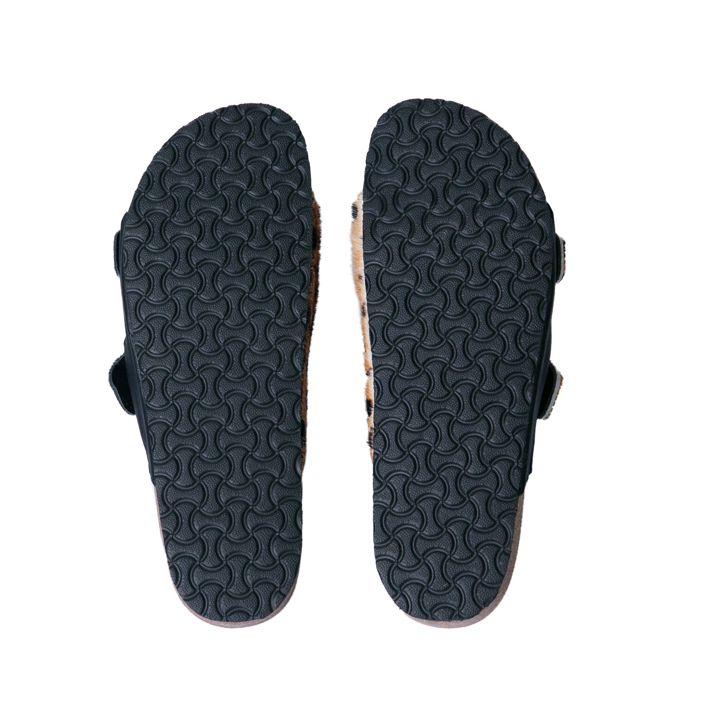 Flockie Sheepskin Slip-On Sandals | Polka Dots On Brown | Sheepskin, Leather, Cork, Buckles | MADE TO ORDER