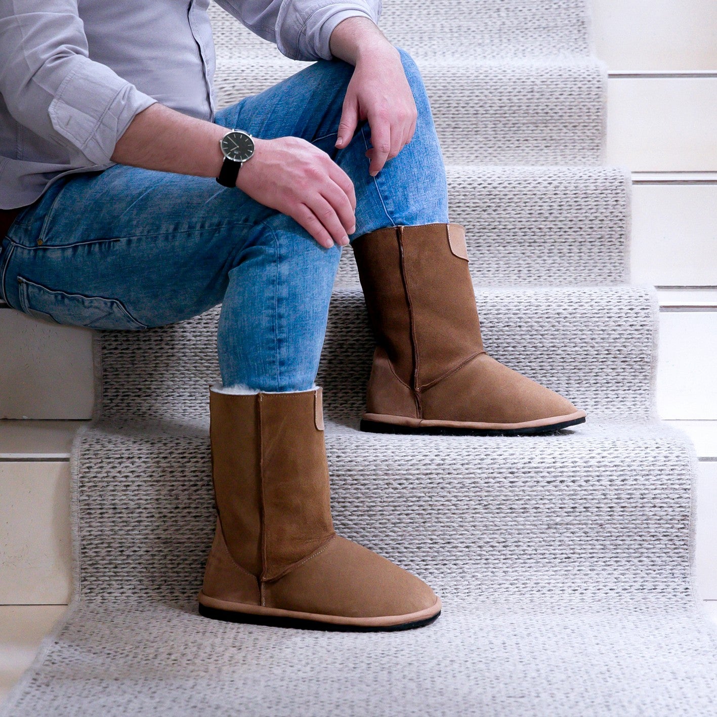 MADE TO ORDER | Hugg Boots | Mid-Calf | Chestnut | Sheepskin & Suede Boots