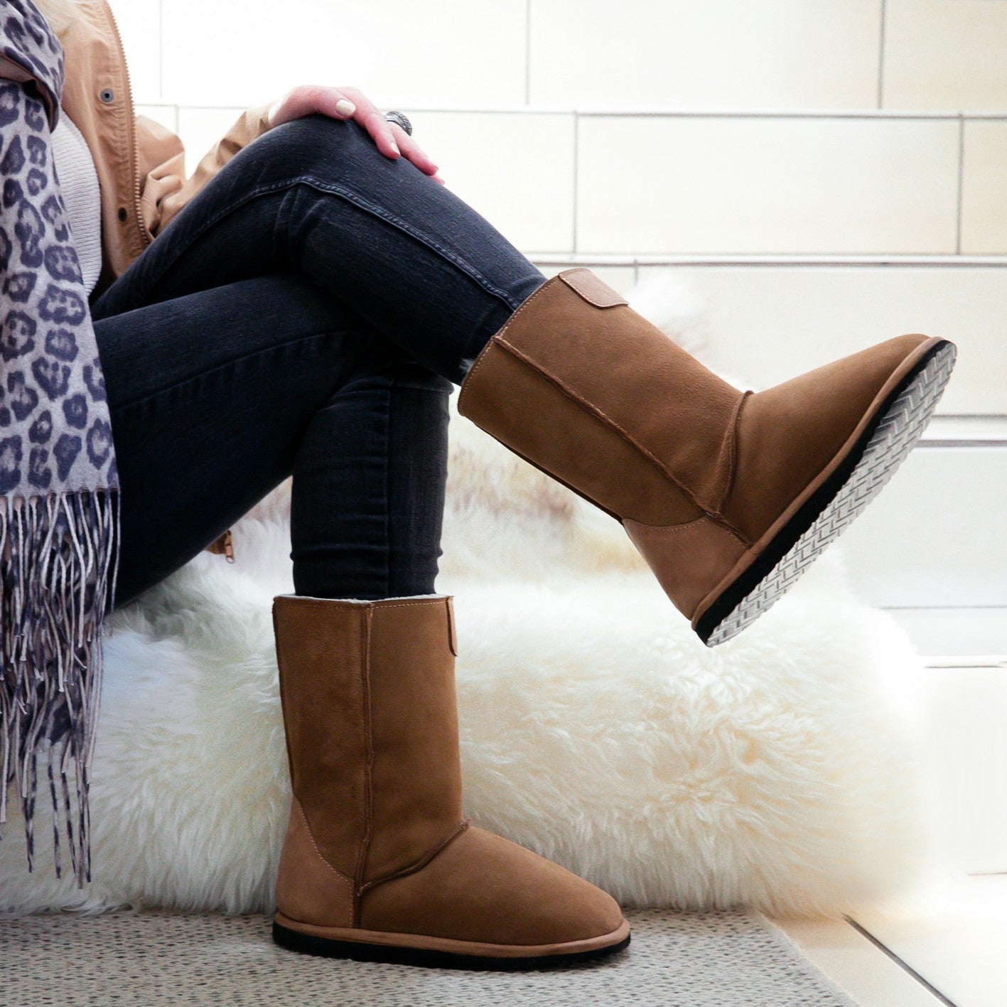 MADE TO ORDER | Hugg Boots | Mid-Calf | Chestnut | Sheepskin & Suede Boots