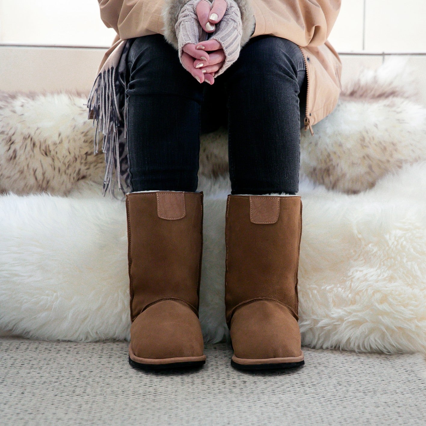 MADE TO ORDER | Hugg Boots | Mid-Calf | Chestnut | Sheepskin & Suede Boots