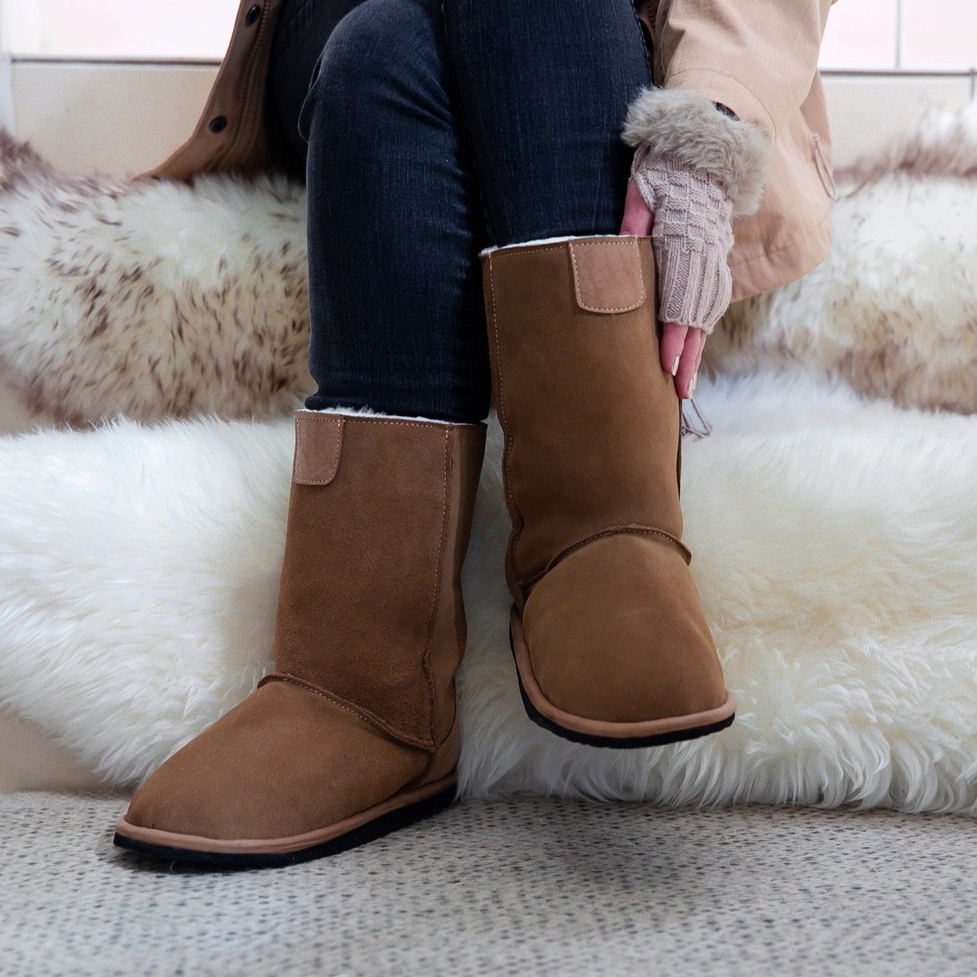 MADE TO ORDER | Hugg Boots | Mid-Calf | Chestnut | Sheepskin & Suede Boots