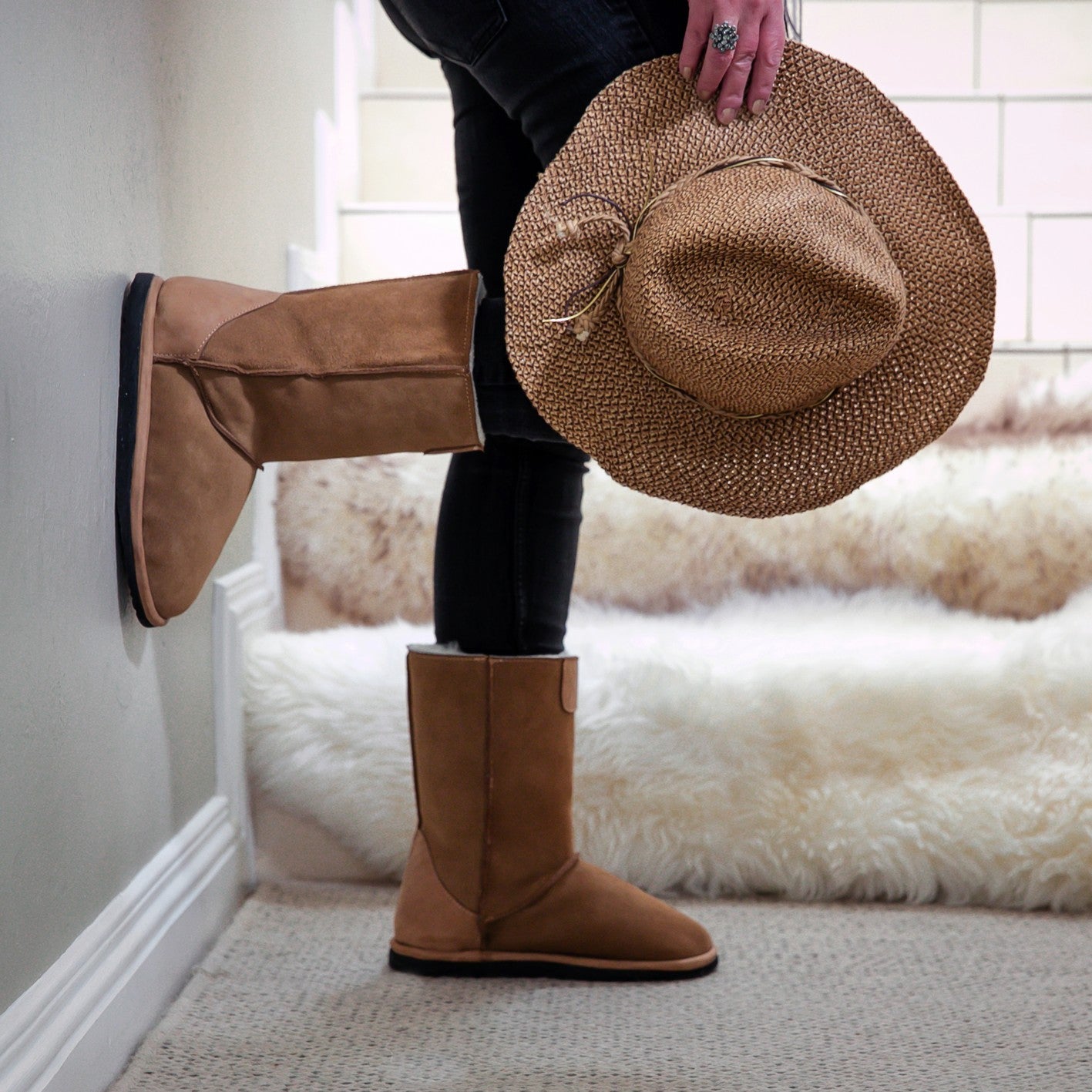 MADE TO ORDER | Hugg Boots | Mid-Calf | Chestnut | Sheepskin & Suede Boots