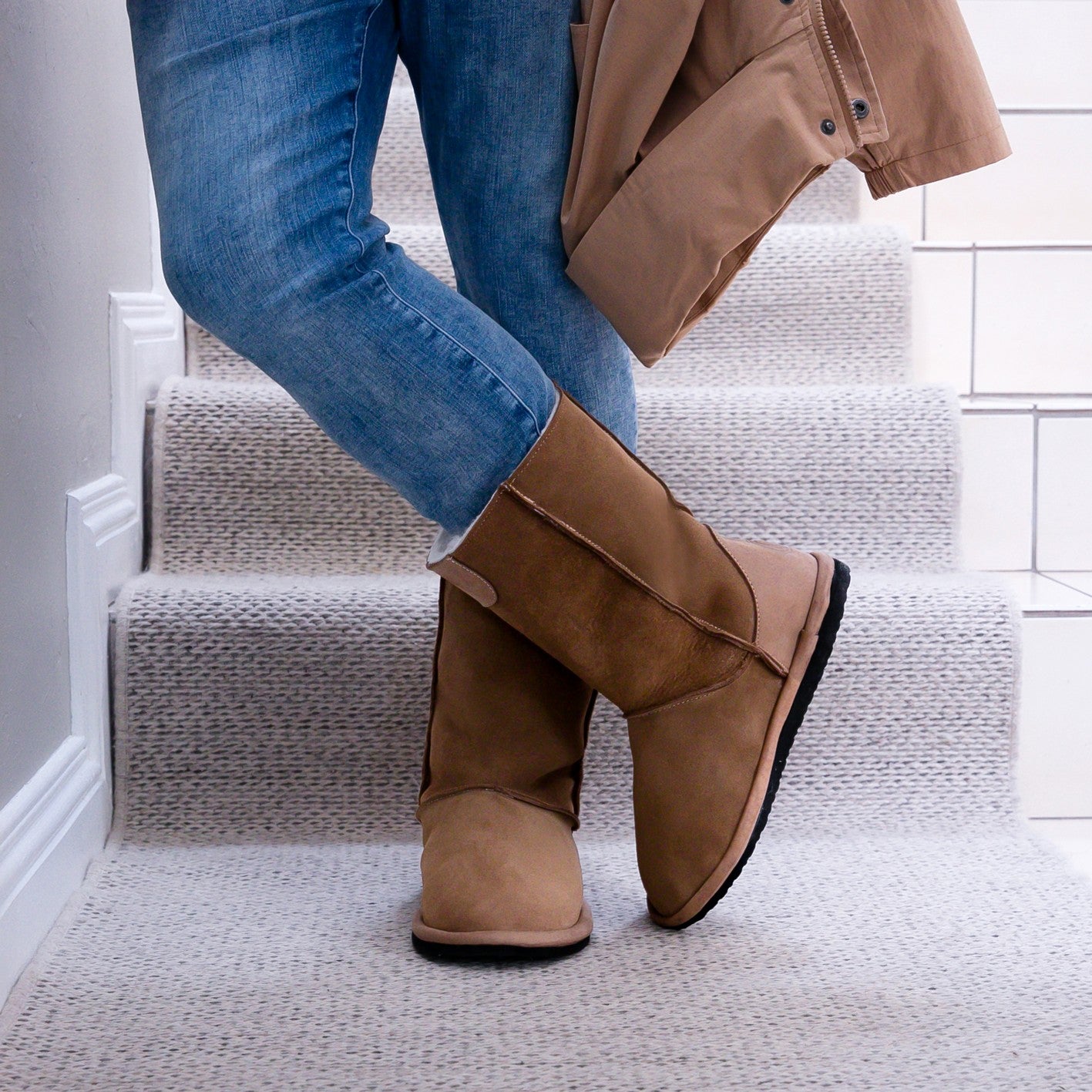 MADE TO ORDER | Hugg Boots | Mid-Calf | Chestnut | Sheepskin & Suede Boots