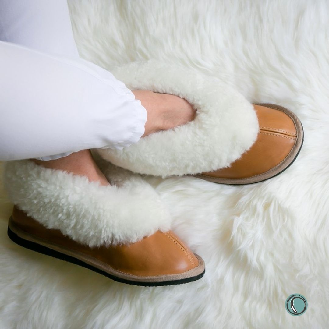 Cosy Shepherd Slippers | Toffee | Leather & Sheepskin