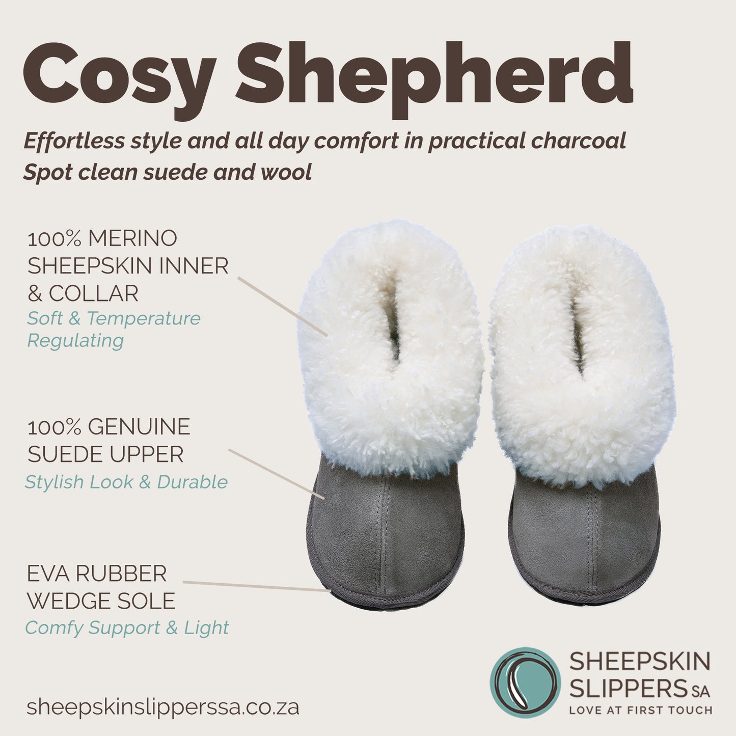 Cosy Shepherd | Charcoal | Suede