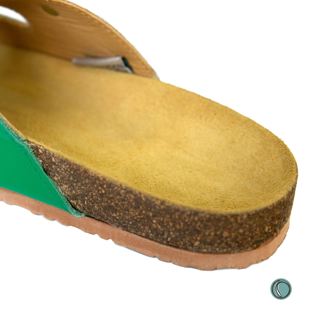 Kenton Sandals | Green & White | Slip-On | Leather, Cork, Buckles | Adjustable Straps | MADE TO ORDER
