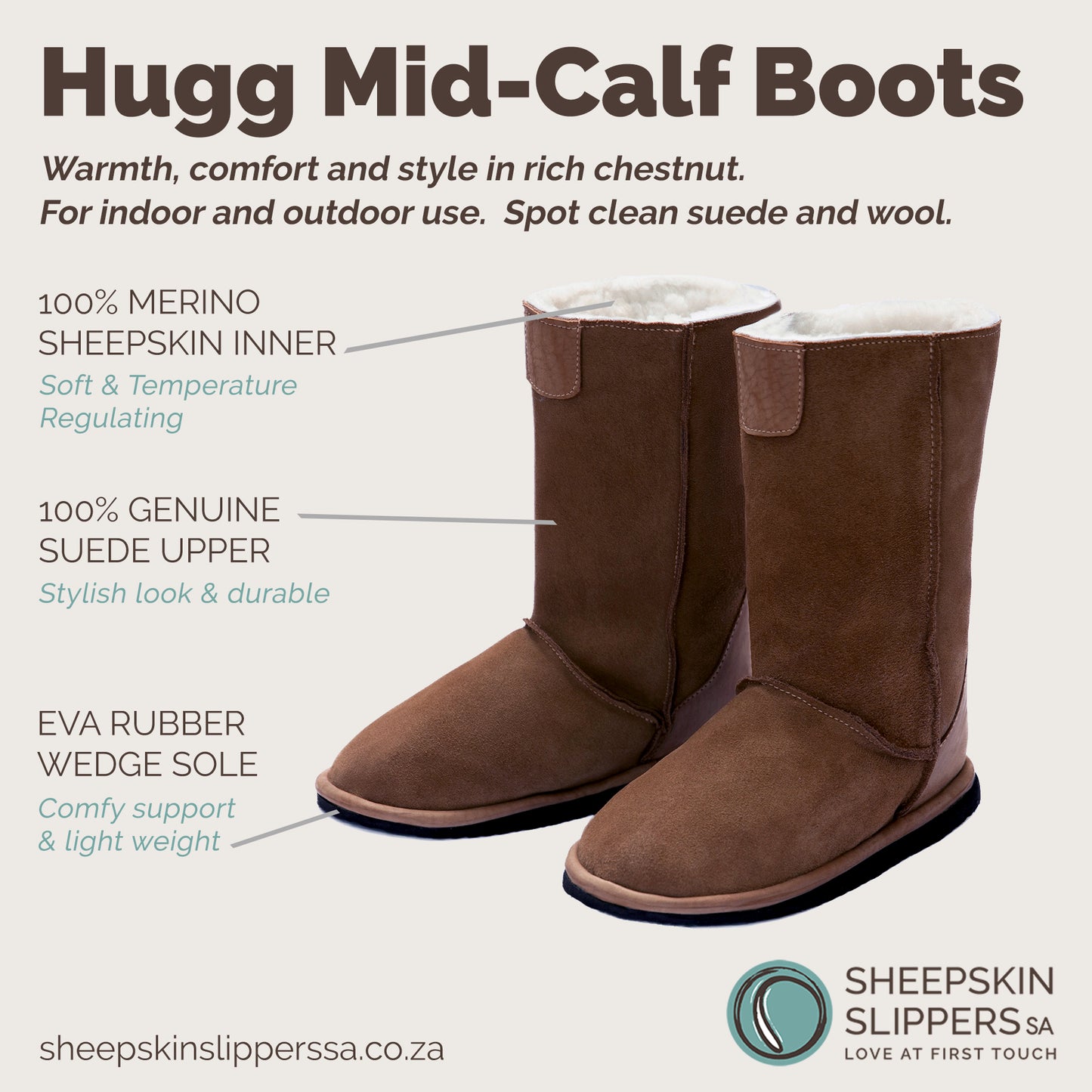 MADE TO ORDER | Hugg Boots | Mid-Calf | Chestnut | Sheepskin & Suede Boots