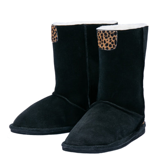 MADE TO ORDER | Hugg Boots | Mid-Calf | Black & Cheetah | Sheepskin & Suede Boots