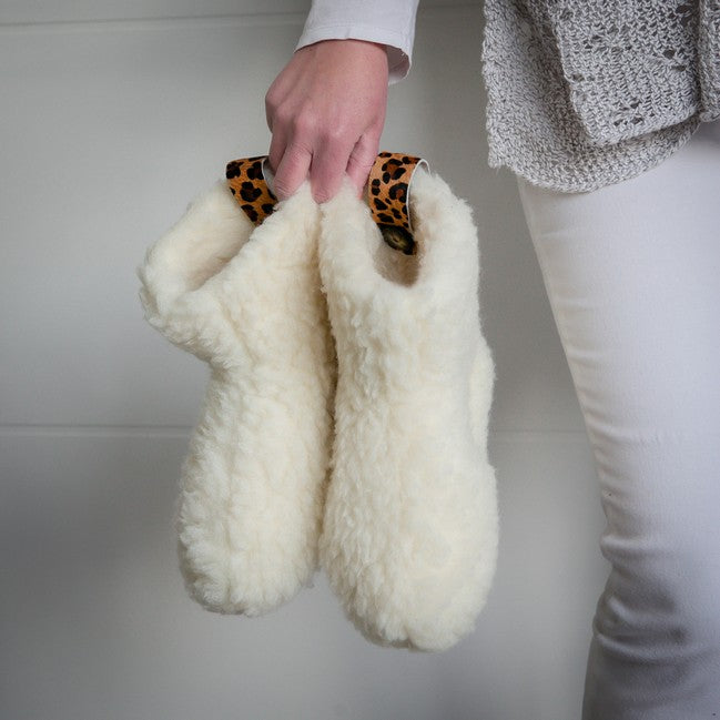 High Igloo Strap Slippers | Cream | Wool Lining
