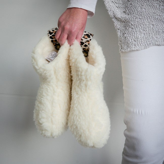 High Igloo Strap Slippers | Cream | Wool Lining
