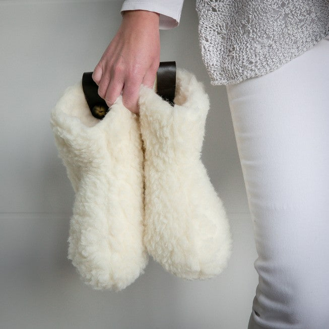 High Igloo Strap Slippers | Cream | Wool Lining