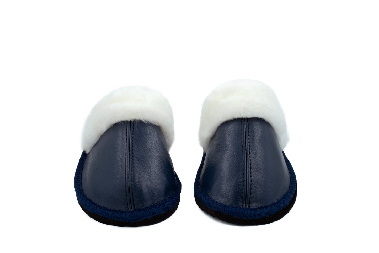MADE TO ORDER | Mule | Navy Blue | Leather | Wool Collar