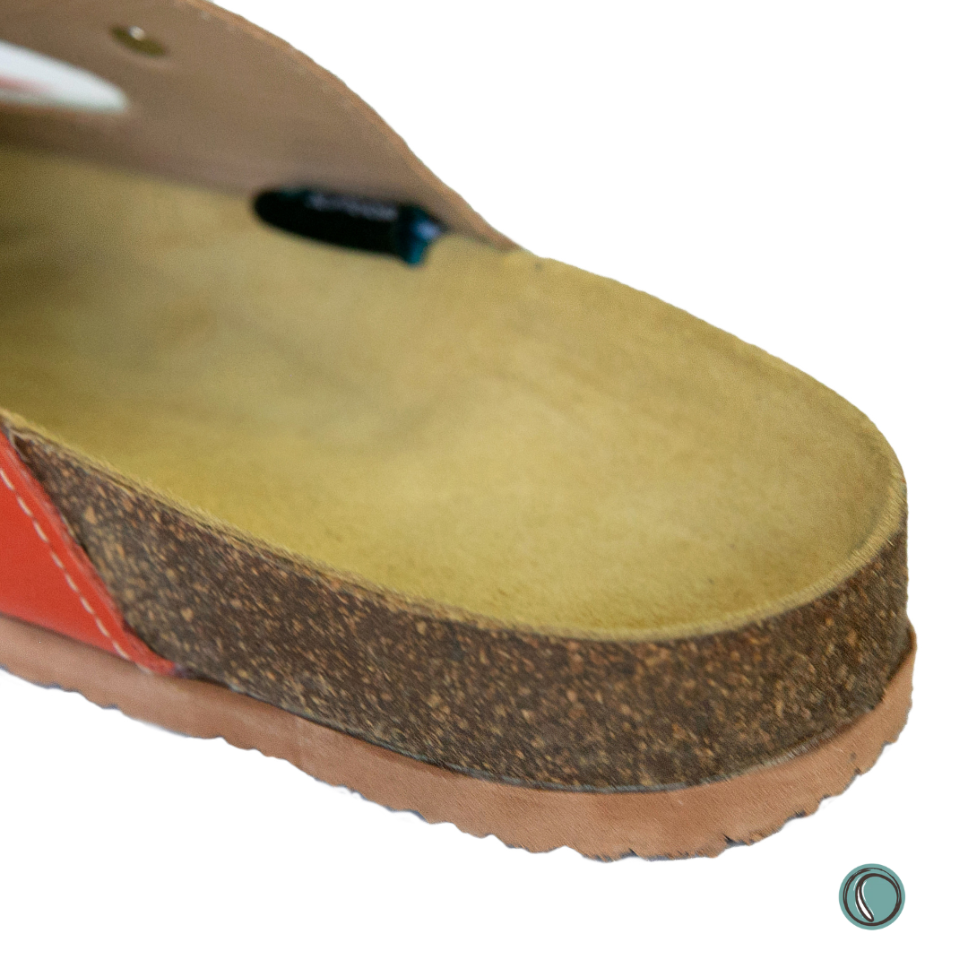 Kenton Sandals | Orange & White | Slip-On | Leather, Cork, Buckles | Adjustable Straps | MADE TO ORDER