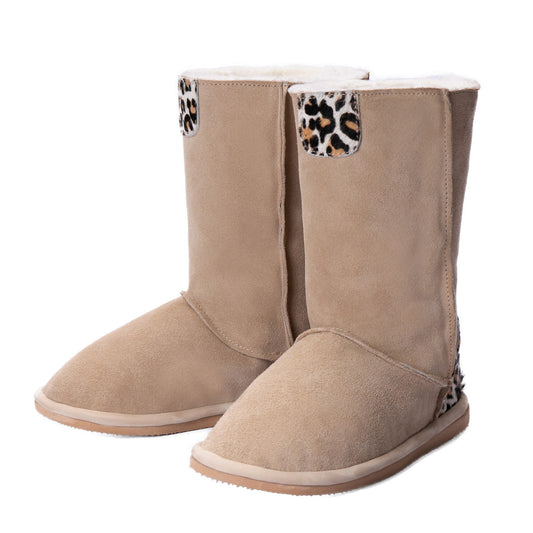 MADE TO ORDER | Hugg Boots | Mid-Calf | Stone & Leopard | Sheepskin & Suede Boots