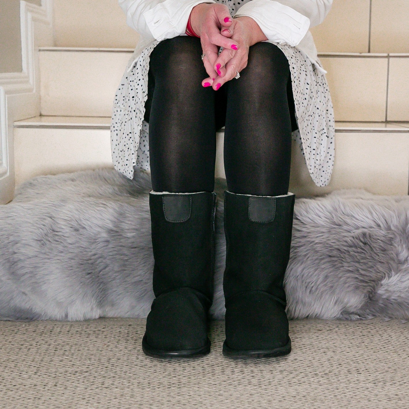 MADE TO ORDER | Hugg Boots | Mid-Calf | Black | Sheepskin & Suede Boots