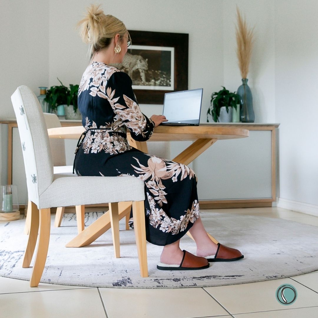 Mule Binding Collar Slippers | Slip-On | Gingerbread | Leather & Sheepskin