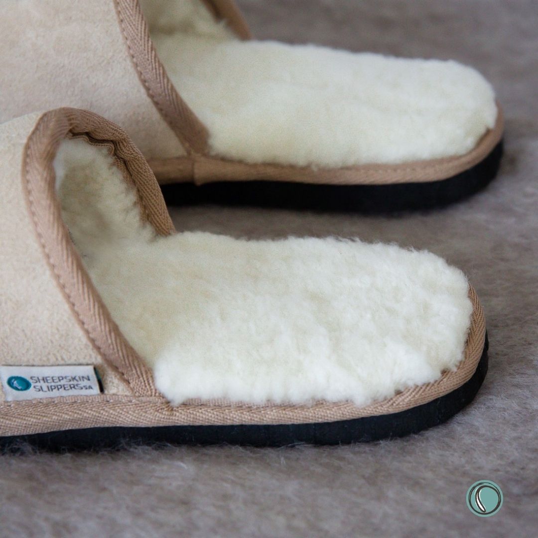Mule Binding Collar Slippers | Slip-On | Stone | Suede & Sheepskin