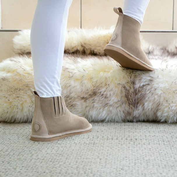 Shushu Ankle Boots | Stone | Sheepskin & Suede