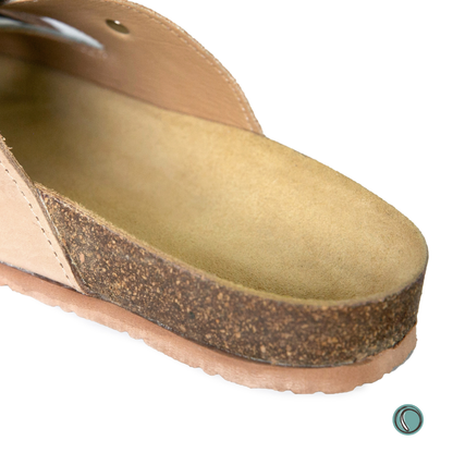 Kenton Sandals | Beigh & White | Slip-On | Leather, Cork, Buckles | Adjustable Straps | MADE TO ORDER