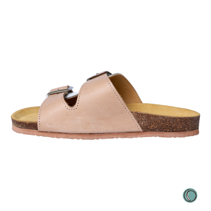 Kenton Sandals | Beigh & White | Slip-On | Leather, Cork, Buckles | Adjustable Straps | MADE TO ORDER