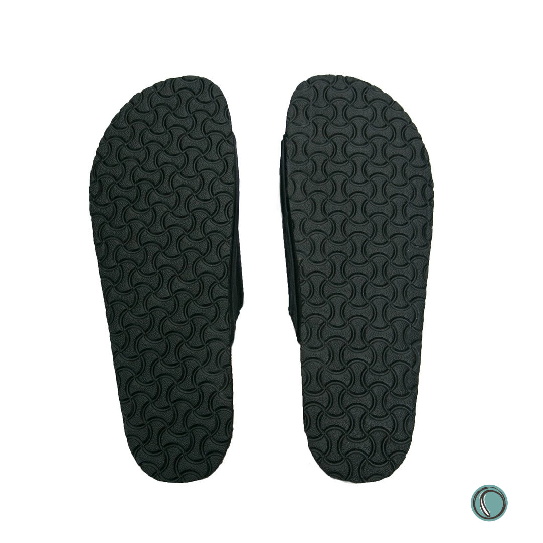 Flockie Sheepskin Sandals | Slip-On | Black | Sheepskin, Leather, Cork, Buckles | MADE TO ORDER