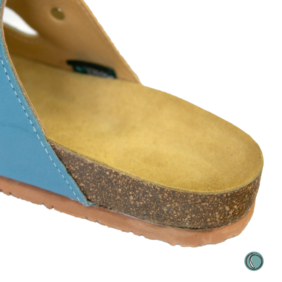 Kenton Sandals | Blue & White | Slip-On | Leather, Cork, Buckles | Adjustable Straps | MADE TO ORDER