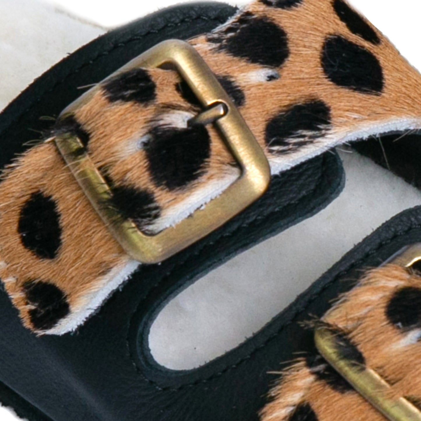 Flockie Sheepskin Slip-On Sandals | Polka Dots On Brown | Sheepskin, Leather, Cork, Buckles | MADE TO ORDER