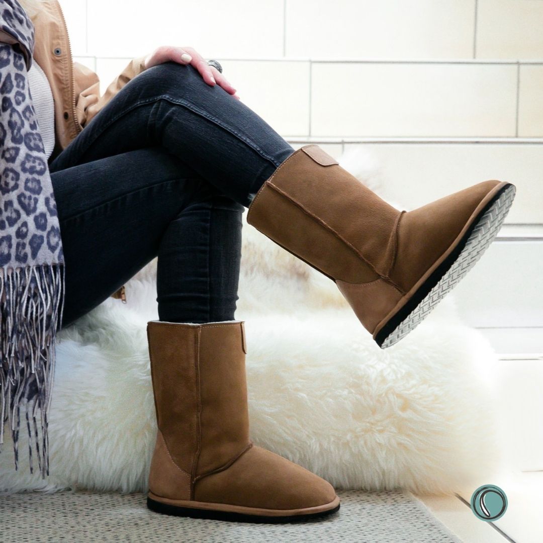 Hugg Boots | Mid-Calf | Chestnut | Sheepskin & Suede Boots | MADE TO ORDER