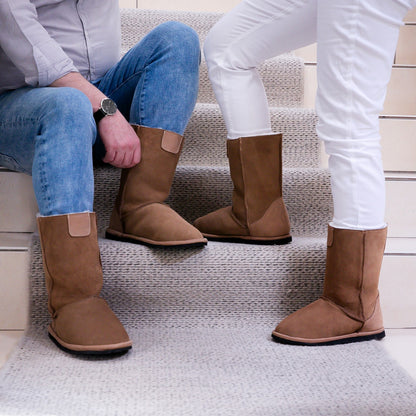 MADE TO ORDER | Hugg Boots | Mid-Calf | Chestnut | Sheepskin & Suede Boots