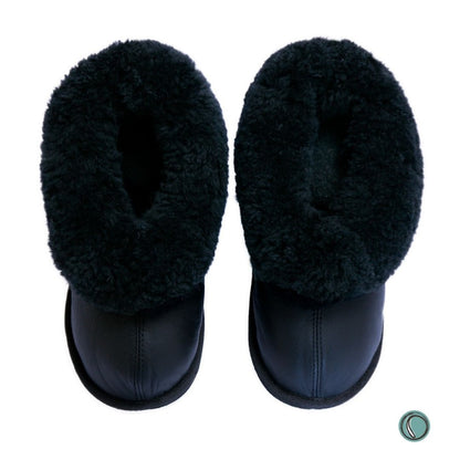 Cosy Shepherd Slippers | Black | Leather & Sheepskin