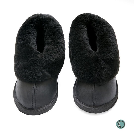 Cosy Shepherd Slippers | Black | Leather & Sheepskin