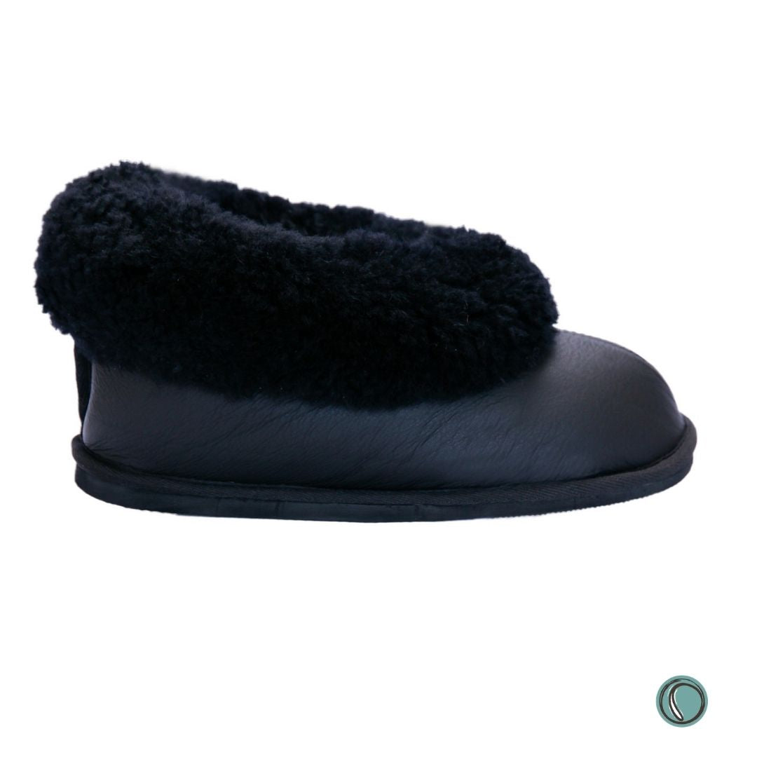 Cosy Shepherd Slippers | Black | Leather & Sheepskin