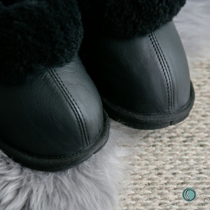 Cosy Shepherd Slippers | Black | Leather & Sheepskin