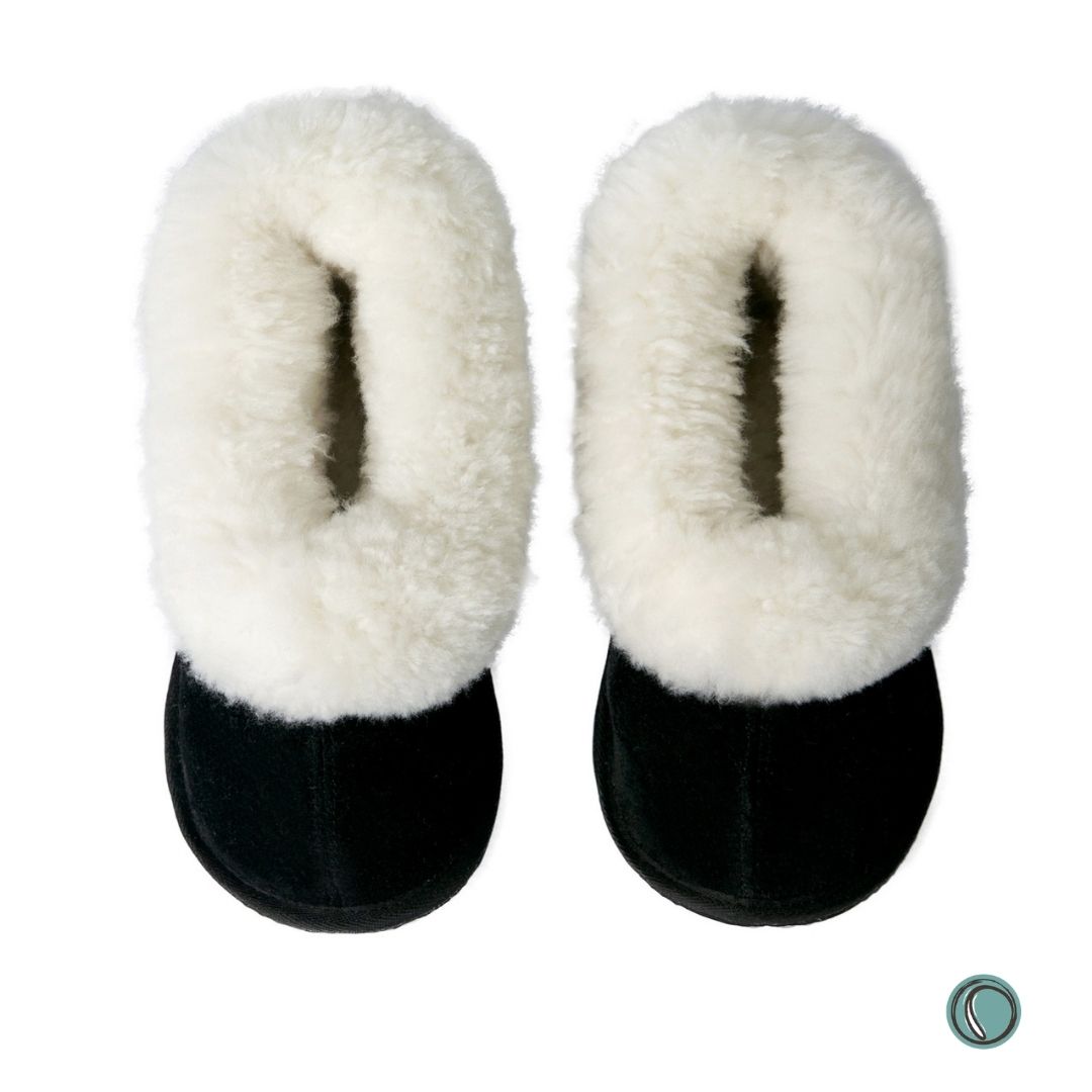 Cosy Shepherd Slippers | Black | Suede & Sheepskin