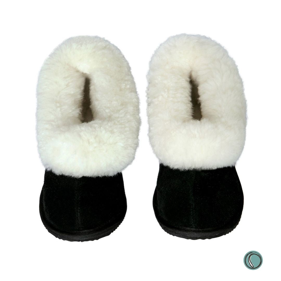 Cosy Shepherd Slippers | Black | Suede & Sheepskin