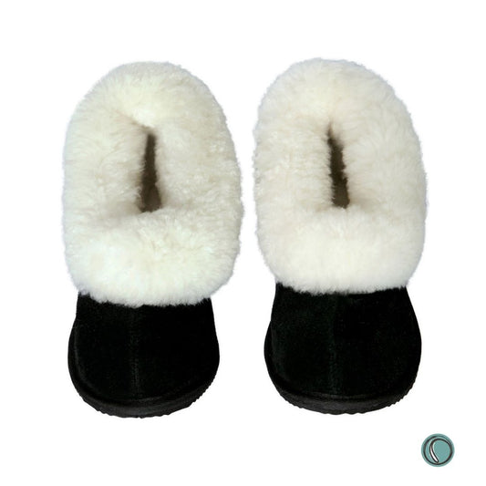 Cosy Shepherd Slippers | Black | Suede & Sheepskin