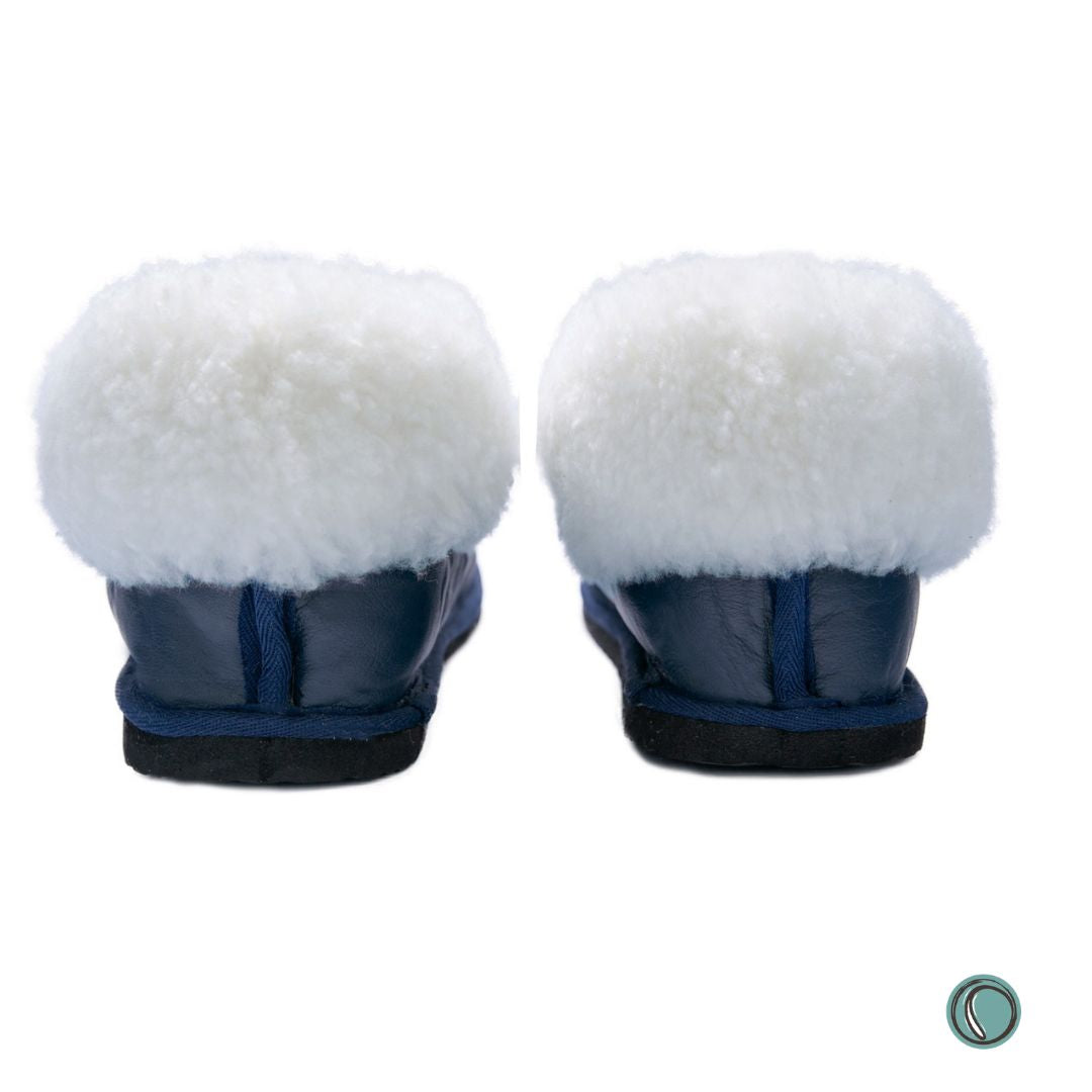 Cosy Shepherd Slippers | Navy Blue | Leather & Sheepskin