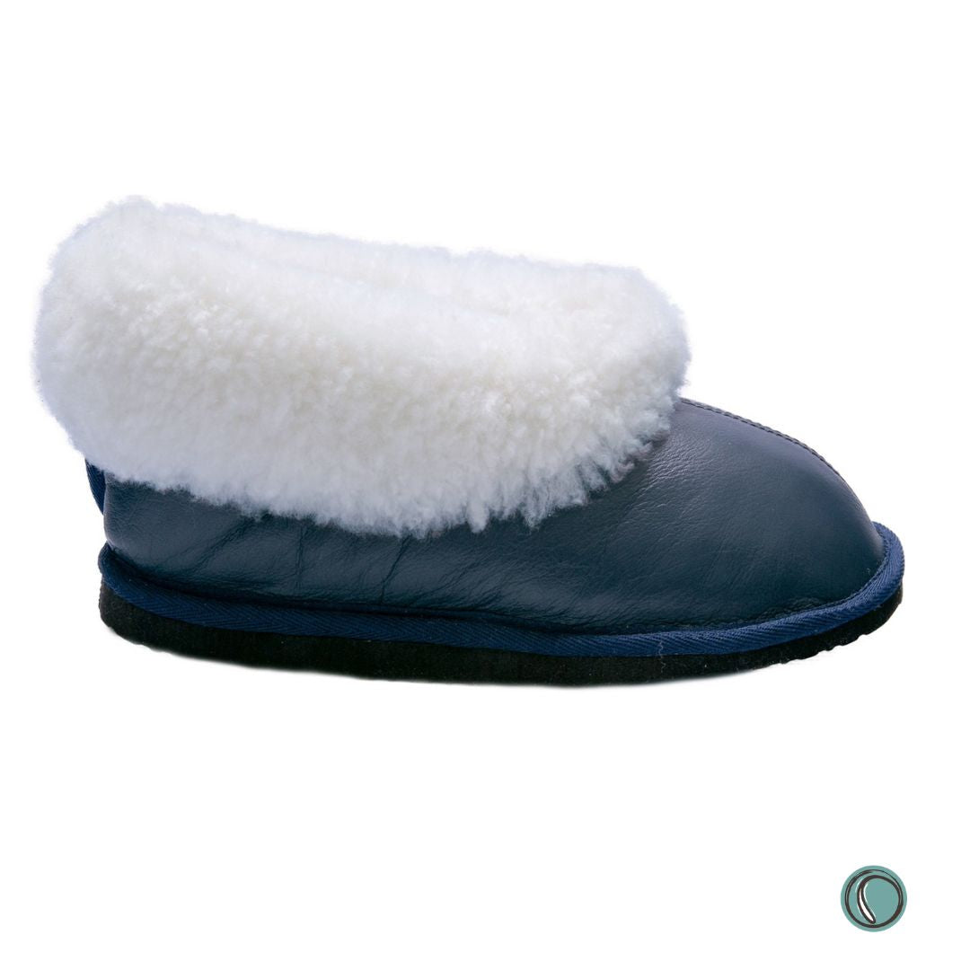 Cosy Shepherd Slippers | Navy Blue | Leather & Sheepskin