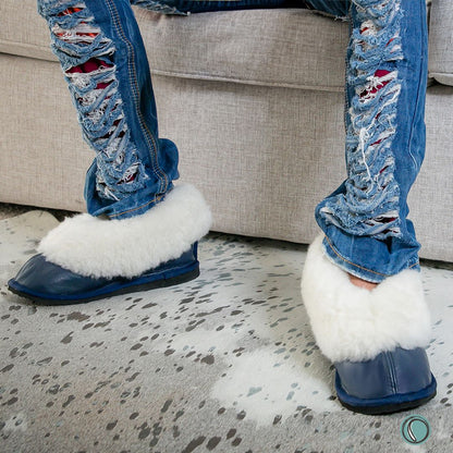 Cosy Shepherd Slippers | Navy Blue | Leather & Sheepskin