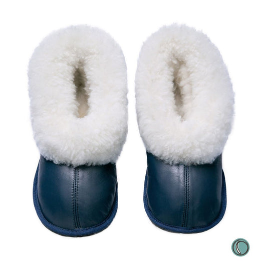 Cosy Shepherd Slippers | Navy Blue | Leather & Sheepskin