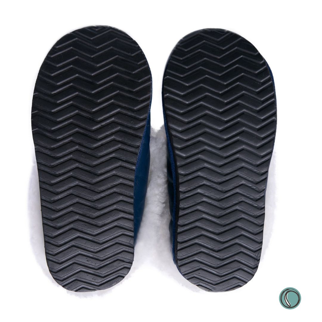 Cosy Shepherd Slippers | Navy Blue | Leather & Sheepskin