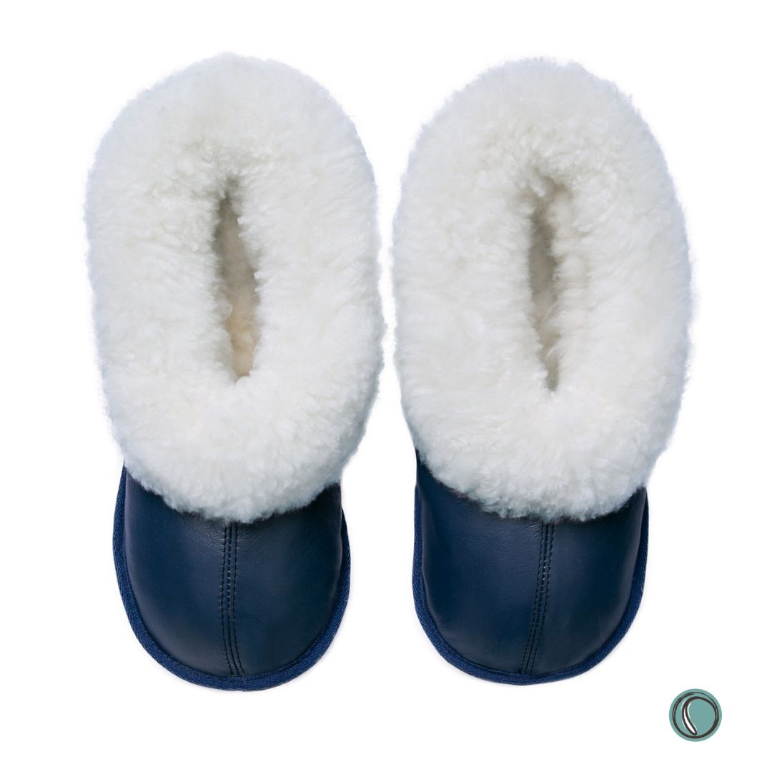 Cosy Shepherd Slippers | Navy Blue | Leather & Sheepskin
