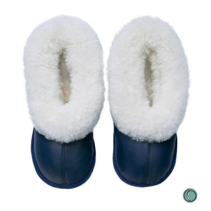 Cosy Shepherd Slippers | Navy Blue | Leather & Sheepskin