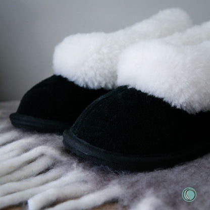 Cosy Shepherd Slippers | Black | Suede & Sheepskin