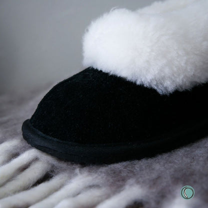 Cosy Shepherd Slippers | Black | Suede & Sheepskin