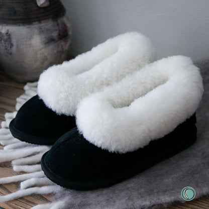 Cosy Shepherd Slippers | Black | Suede & Sheepskin