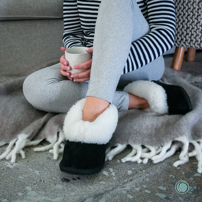 Cosy Shepherd Slippers | Black | Suede & Sheepskin