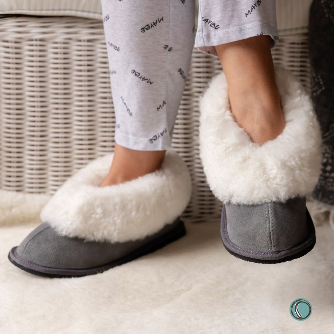 Cosy Shepherd Slippers | Charcoal | Suede & Sheepskin